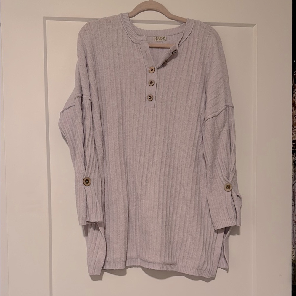 Free People Purple Ribbed Button-Up Sweater